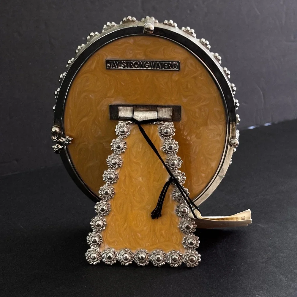 Jay Strongwater Small Oval Picture‎ Frame Silver Tone Crystals Faux Pearls Tag